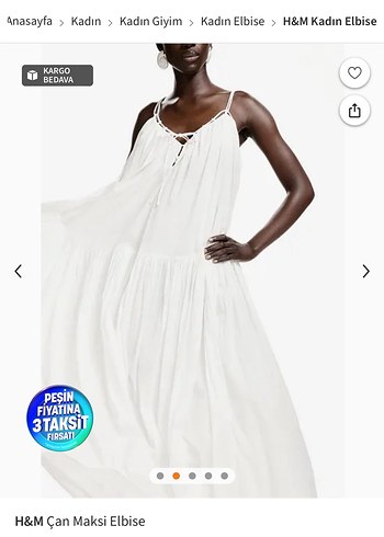 H&M Beyaz Uzun Pamuklu Drapeli Elbise