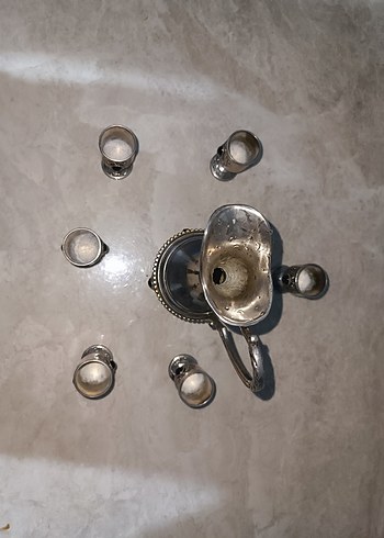 Antika Gümüş Renkli Klasik Sürahi ve Bardak Seti - Görsel 4