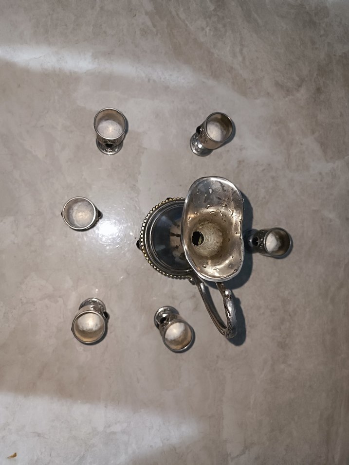 Antika Gümüş Renkli Klasik Sürahi ve Bardak Seti - Görsel 4