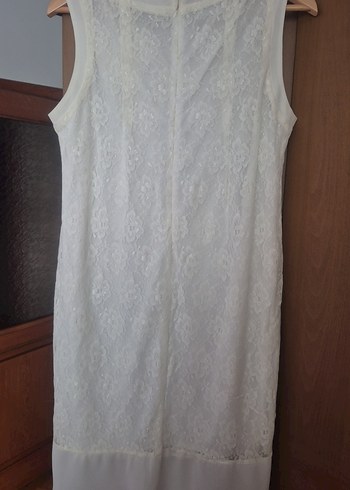 Dantel Detaylı Ekru Kolsuz Midi Elbise - Görsel 9