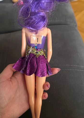 Mor Saçlı Koyu Mor Elbiseli Bebek - Görsel 2