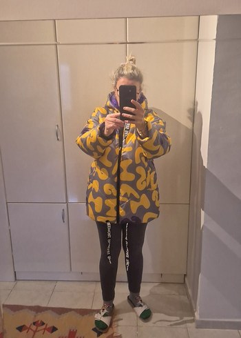 Sarı Gri Batik Desenli Kadın Midi Kaban - Görsel 3