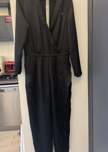 Kadın Siyah Uzun Kollu Kuşaklı Tulum - Görsel 5