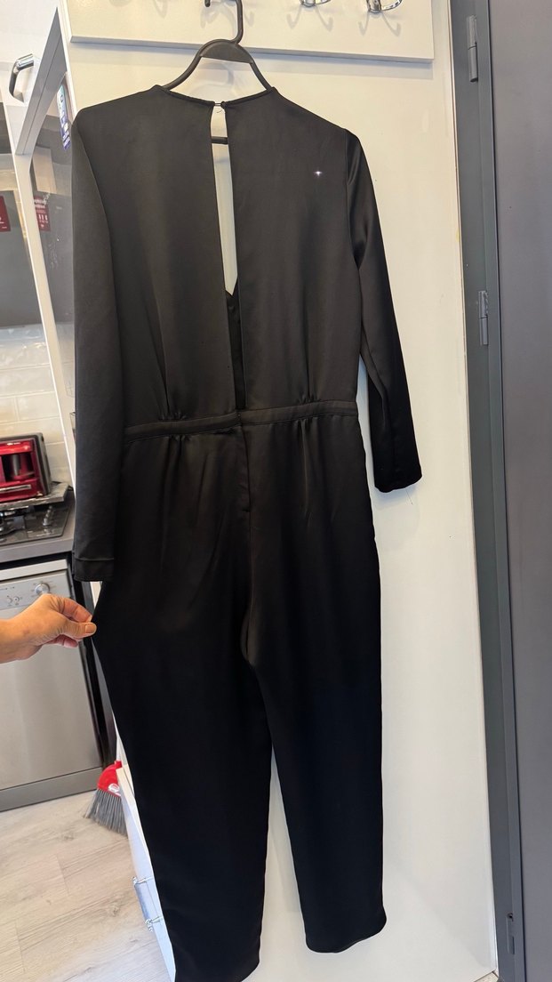 Kadın Siyah Uzun Kollu Kuşaklı Tulum - Görsel 4