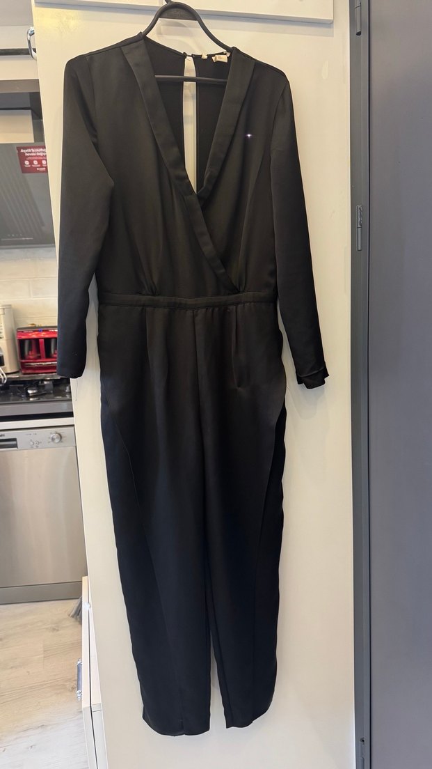 Kadın Siyah Uzun Kollu Kuşaklı Tulum - Görsel 5