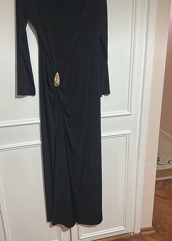 Siyah Uzun Kollu Drapeli Uzun Elbise - Görsel 5