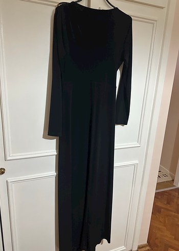 Siyah Uzun Kollu Drapeli Uzun Elbise - Görsel 6