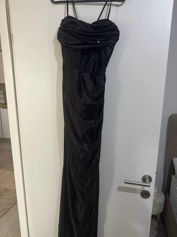 Siyah Uzun Kollu Drapeli Uzun Elbise - Görsel 4