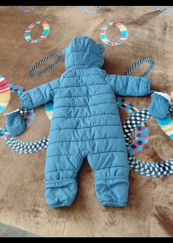 Mavi Peluş Bebek Kar Tulumu Kapüşonlu - Görsel 3