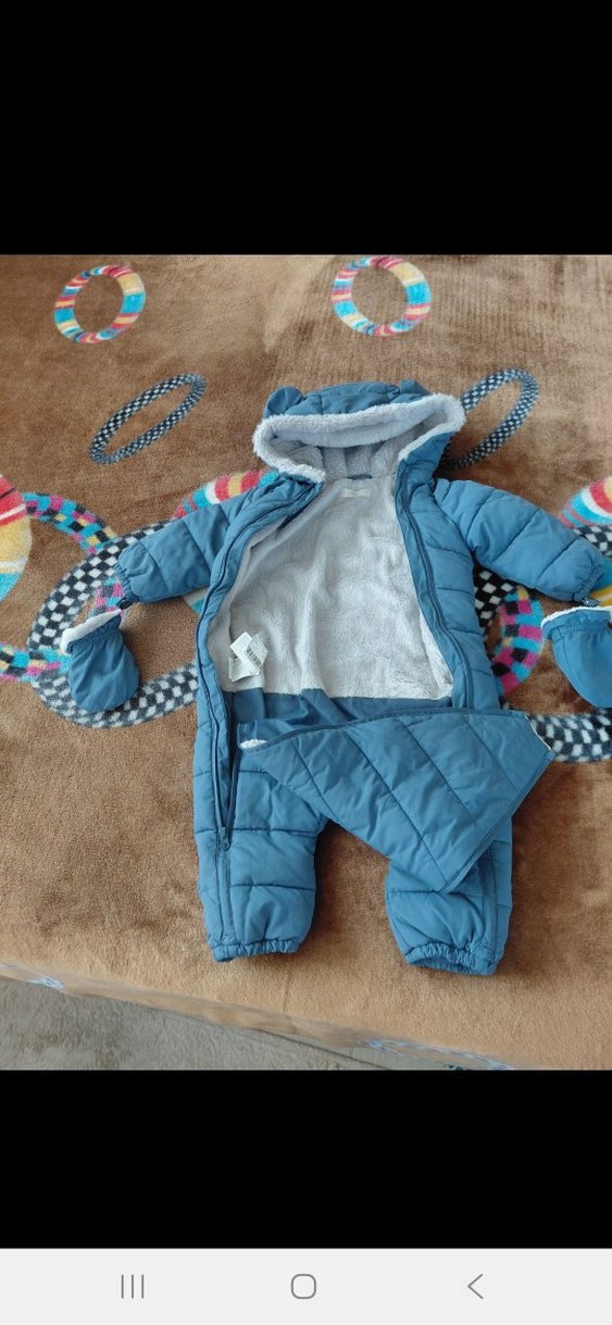 Mavi Peluş Bebek Kar Tulumu Kapüşonlu - Görsel 2