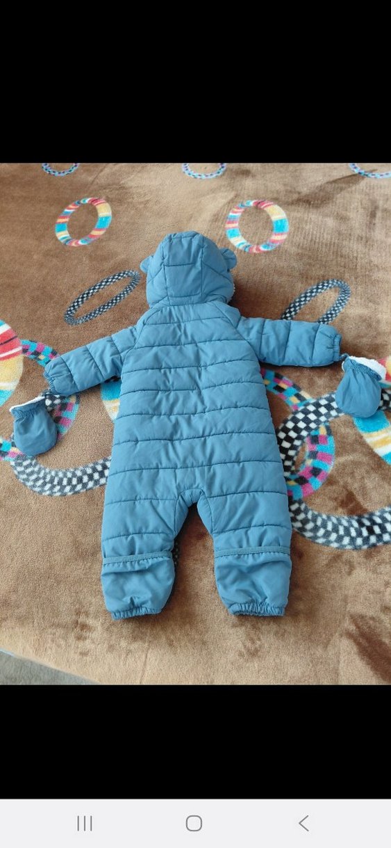 Mavi Peluş Bebek Kar Tulumu Kapüşonlu - Görsel 3