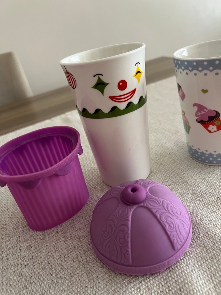 Renkli Mor Kapaklı Bardak ve Desenli Kupa - Görsel 5