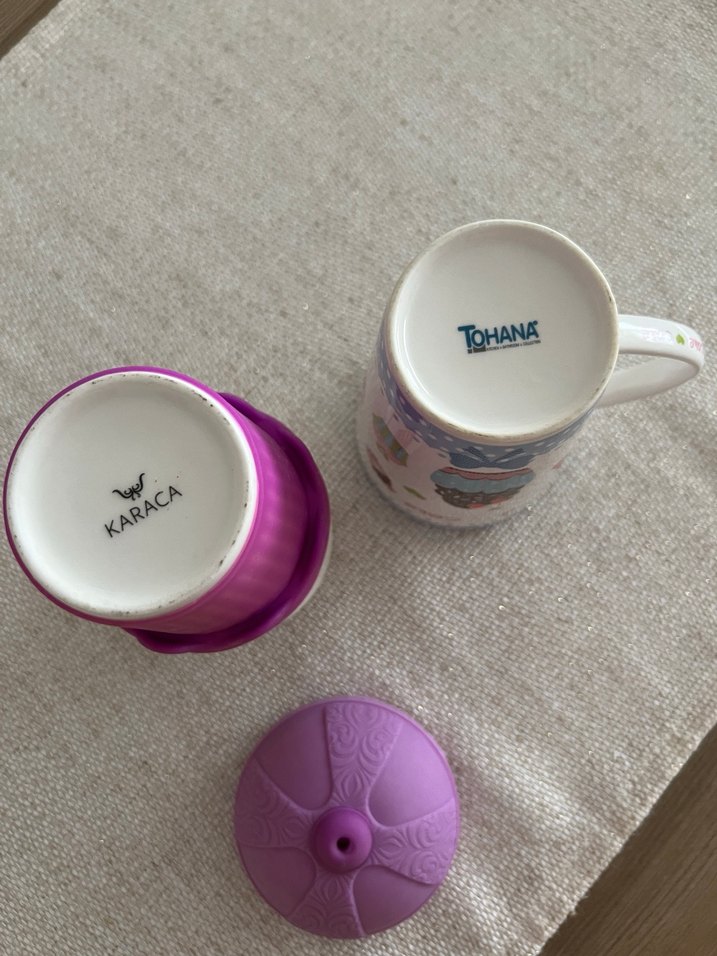 Renkli Mor Kapaklı Bardak ve Desenli Kupa - Görsel 4