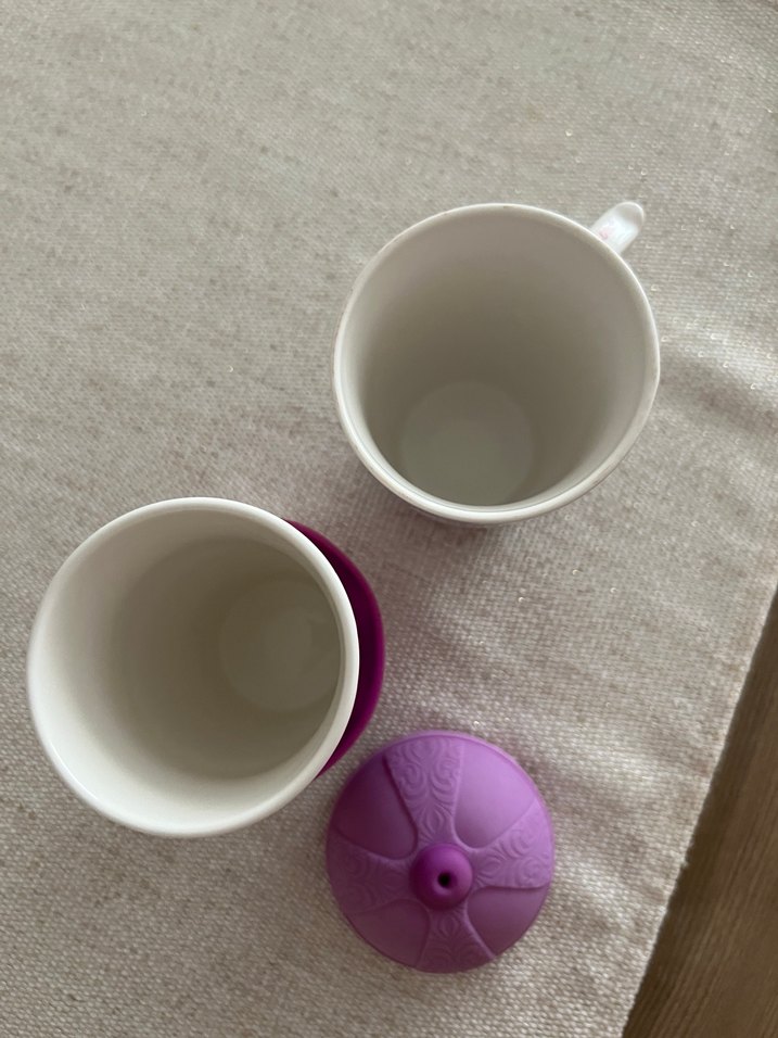 Renkli Mor Kapaklı Bardak ve Desenli Kupa - Görsel 3