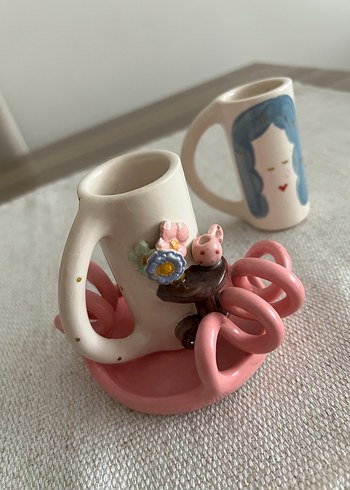 Pembe Renkli Seramik Kupa ve Tabak Seti - Görsel 4