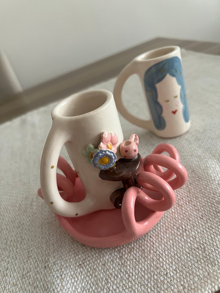 Pembe Renkli Seramik Kupa ve Tabak Seti - Görsel 4