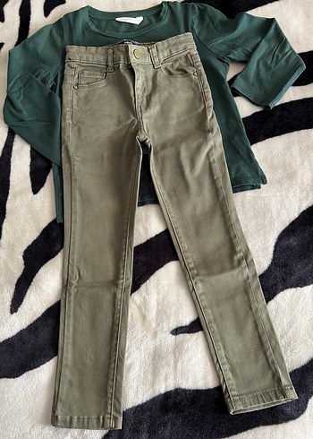 Kemerli Kız Çocuk Geniş Kesim Haki Pantolon - Görsel 4