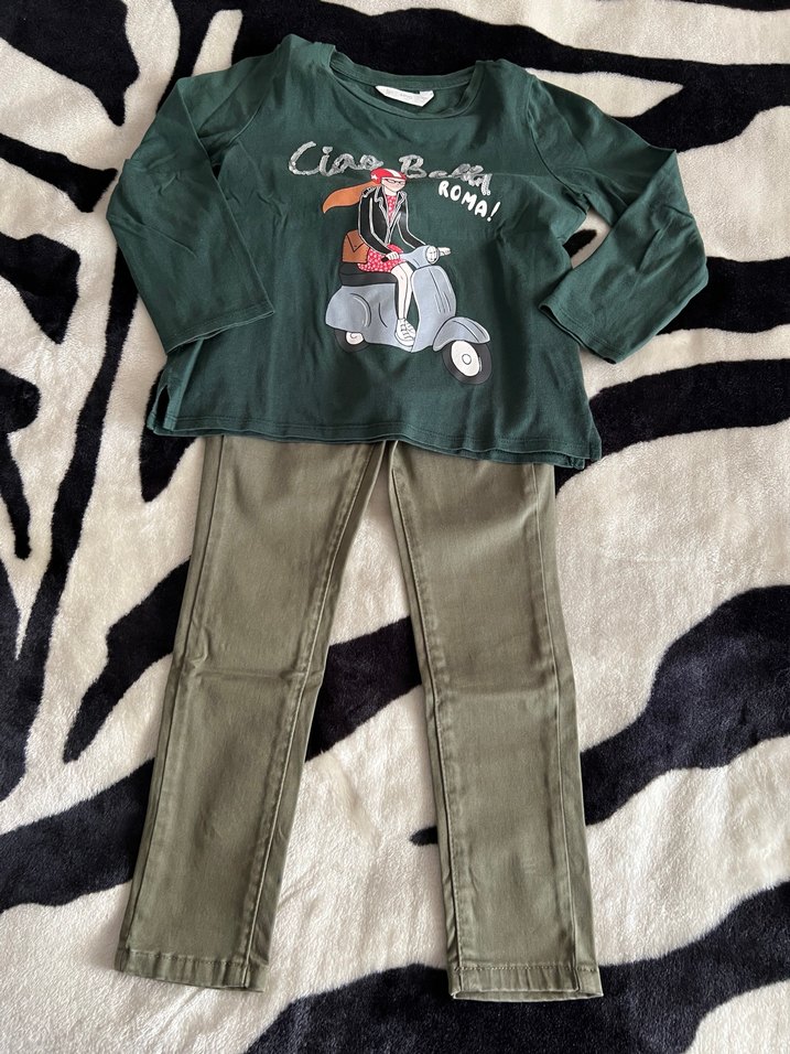 Kemerli Kız Çocuk Geniş Kesim Haki Pantolon - Görsel 5