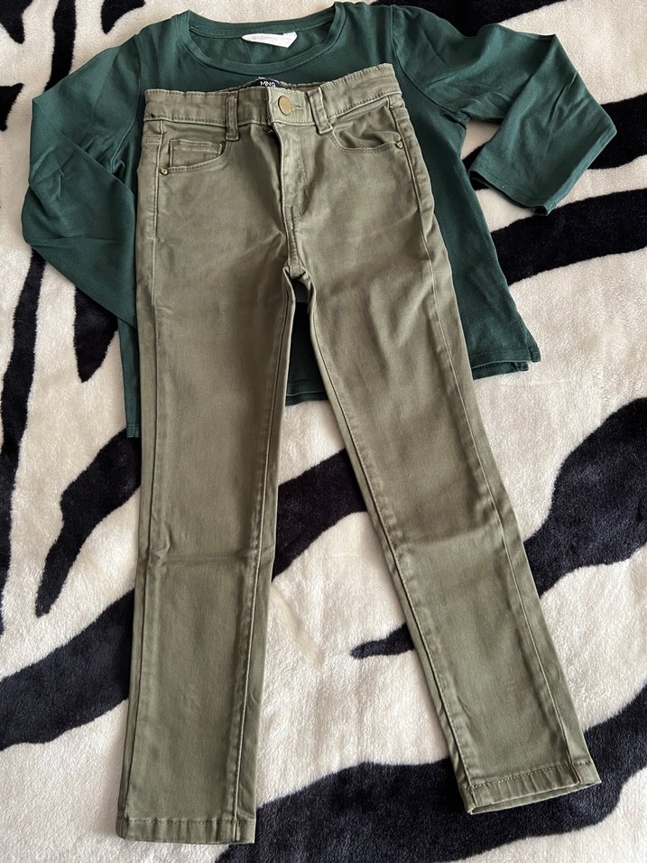 Kemerli Kız Çocuk Geniş Kesim Haki Pantolon - Görsel 4