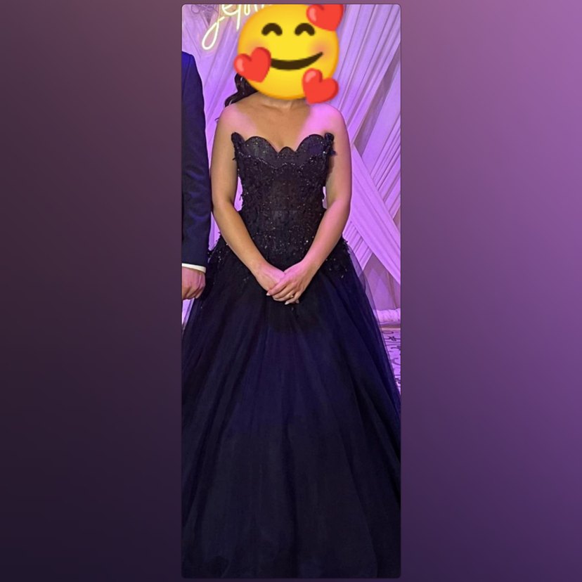 Lacivert Dantel İşlemeli Straplez Uzun Nişanlık - Görsel 2