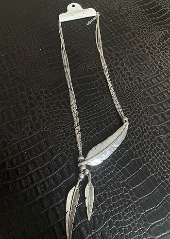 Gri yaprak Desenli Uzun Zincir Bohem Kolye - Görsel 2