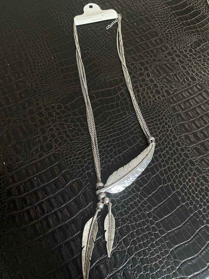 Gri yaprak Desenli Uzun Zincir Bohem Kolye - Görsel 2