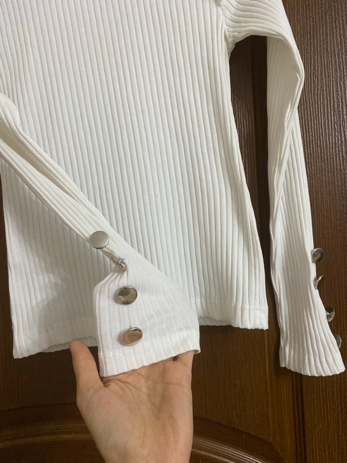 Beyaz Yarım Balıkçı Yaka  Kadın bluz - Görsel 3