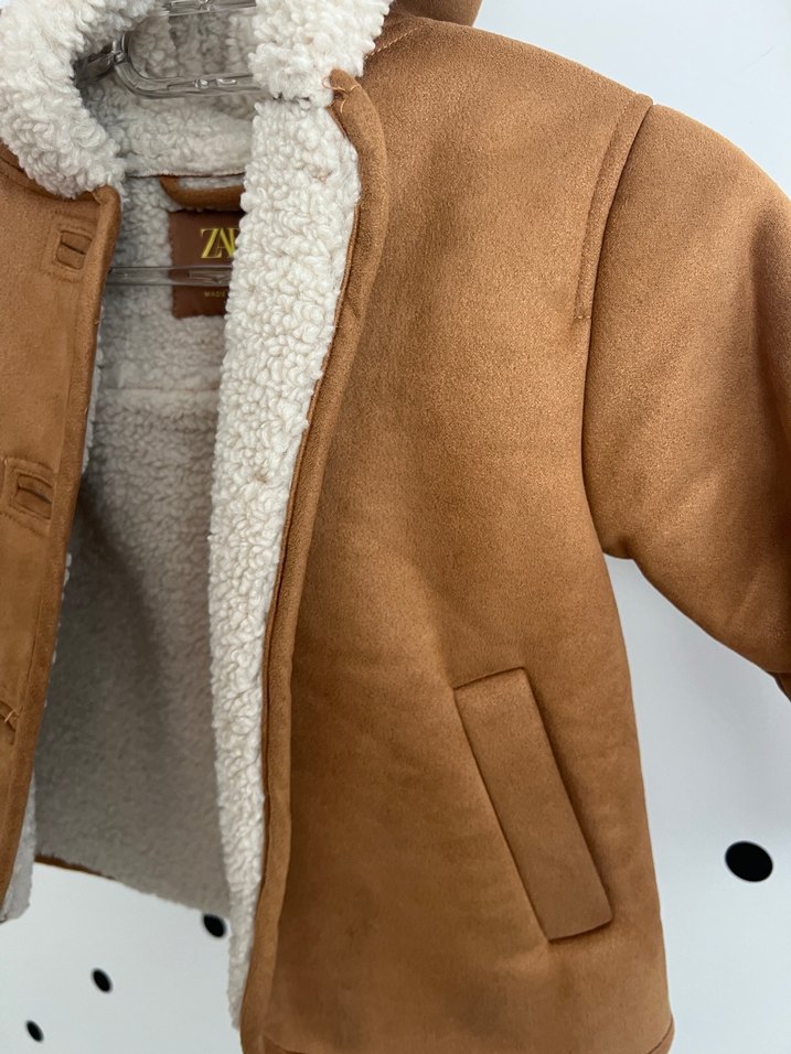 Zara Kürklü Kahverengi Erkek Çocuk Süet Kaban - Görsel 4