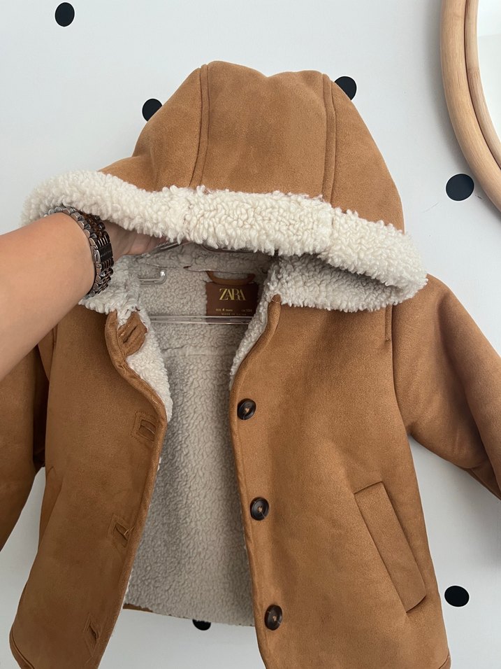 Zara Kürklü Kahverengi Erkek Çocuk Süet Kaban - Görsel 2