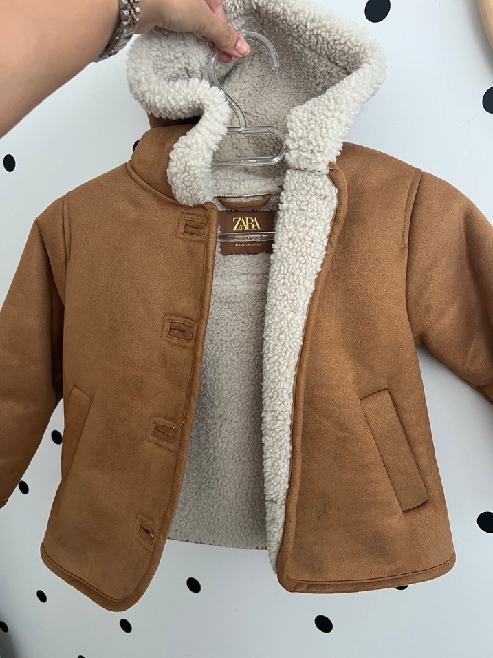 Zara Kürklü Kahverengi Erkek Çocuk Süet Kaban - Görsel 5
