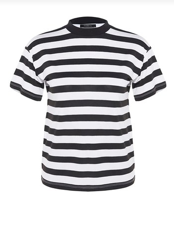 Çizgili Siyah Beyaz Kadın Tişört - Görsel 2