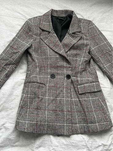 Ekoseli kaşe blazer ceket