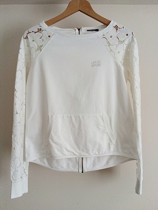 Liu jo beyaz kolları gül işlemeli sweatshirt 
