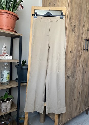 Bej Kadın Keten Kumaş Pantolon