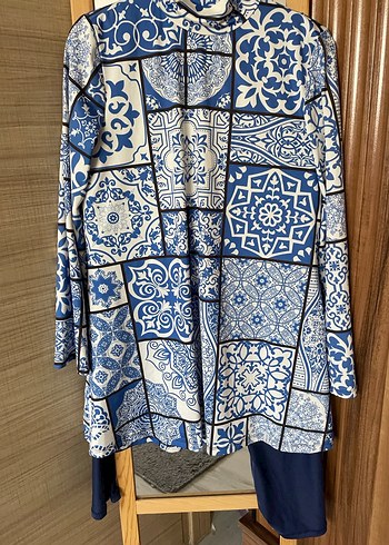 Uzun Kollu Mavi Bohem Kadın Mayo - Görsel 3