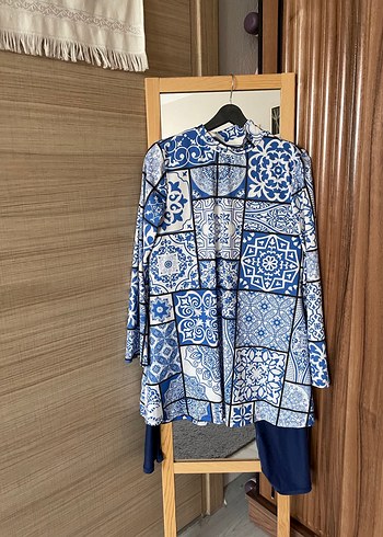 Uzun Kollu Mavi Bohem Kadın Mayo - Görsel 5