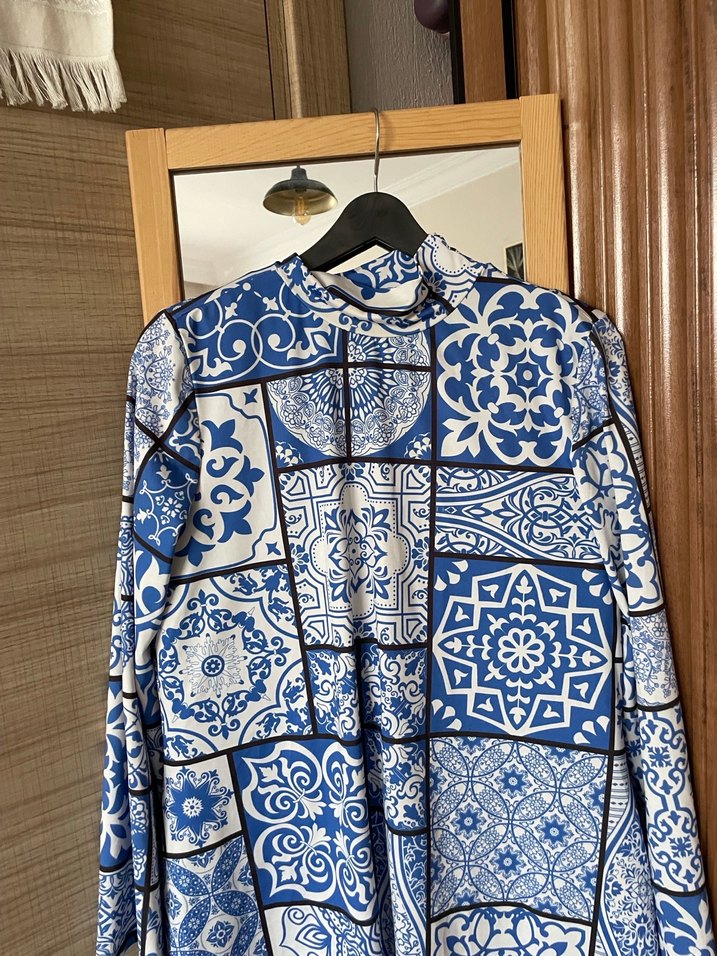 Uzun Kollu Mavi Bohem Kadın Mayo - Görsel 4