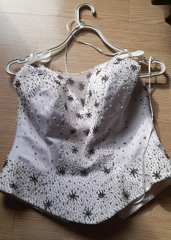 İşlemeli Taşlı Straplez Beyaz gelinlik - Görsel 2