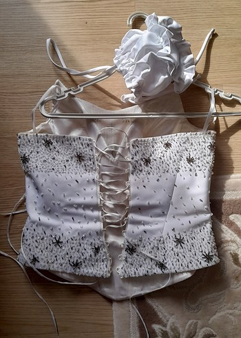 İşlemeli Taşlı Straplez Beyaz gelinlik - Görsel 8