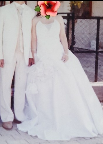 İşlemeli Taşlı Straplez Beyaz gelinlik - Görsel 11