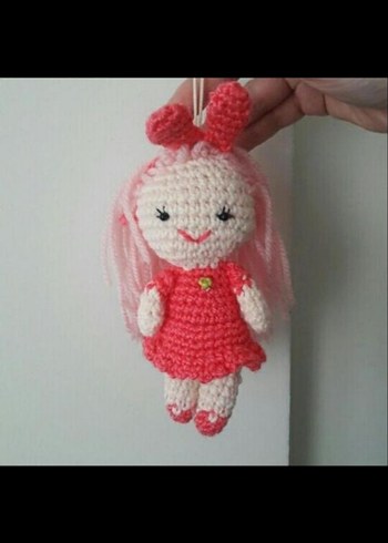 Amigurimi Pembe El Örgüsü Bebek Anahtarlık