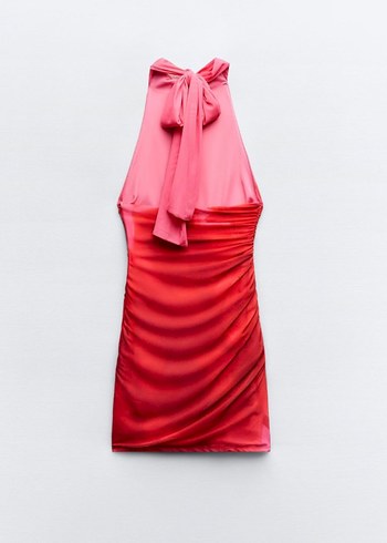 Zara ZARA Pembe Drapeli Strappy Midi Elbise