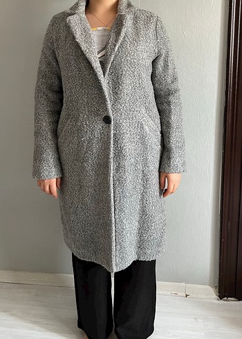 m Beden Gri Uzun Buklet Kaban / M beden