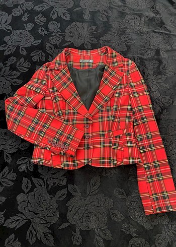 Zara Kirmizi Ekose Blazer Ceket Gothic Rock