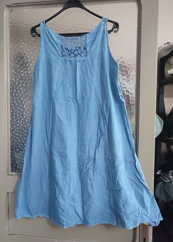 Mavi Nakışlı Bohem Midi Elbise - Görsel 2