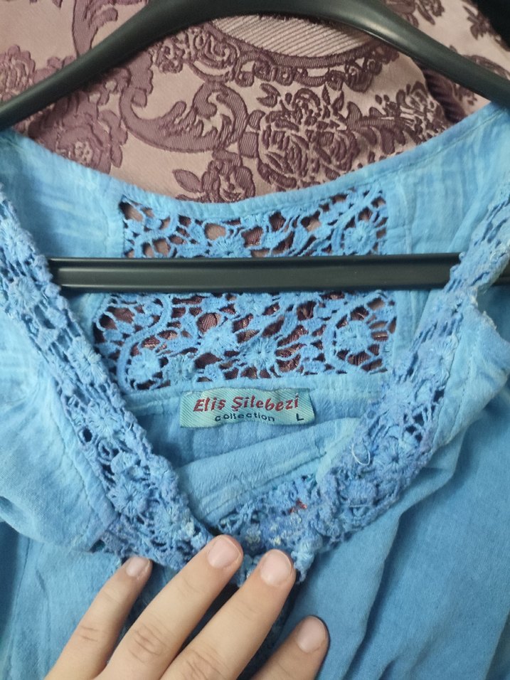 Mavi Nakışlı Bohem Midi Elbise - Görsel 3