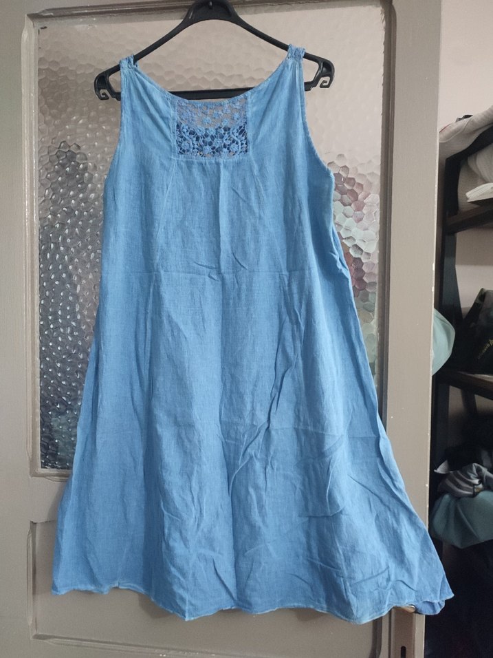 Mavi Nakışlı Bohem Midi Elbise - Görsel 2