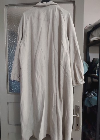 Bej Uzun Kesim Hamile Keten Kaban - Görsel 3