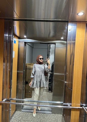 l Beden gri Renk Kareli tunik
