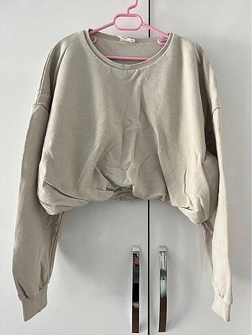 Pull and Bear Taş Rengi Crop Sweatshirt